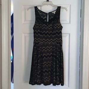 Black lace with nude underlay skater style dress-S